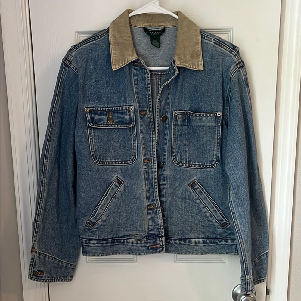 Vintage Lauren Ralph Lauren Blue Denim and Tan Corduroy Collared Jacket